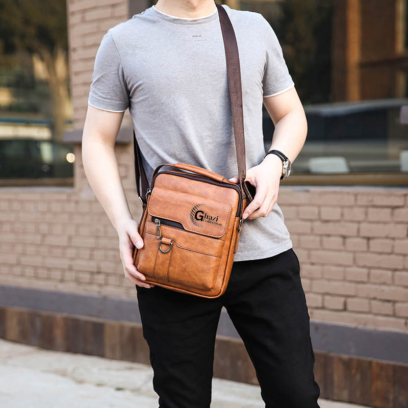 Mens Leather Handbags Shoulder Bags Sling bag Handbag Business Messenger Backpack Men Crossbody Casual Travel Bag Daily Man Bag Gift with Adjustable Shoulder Strap for Ipad 9.7 Inch