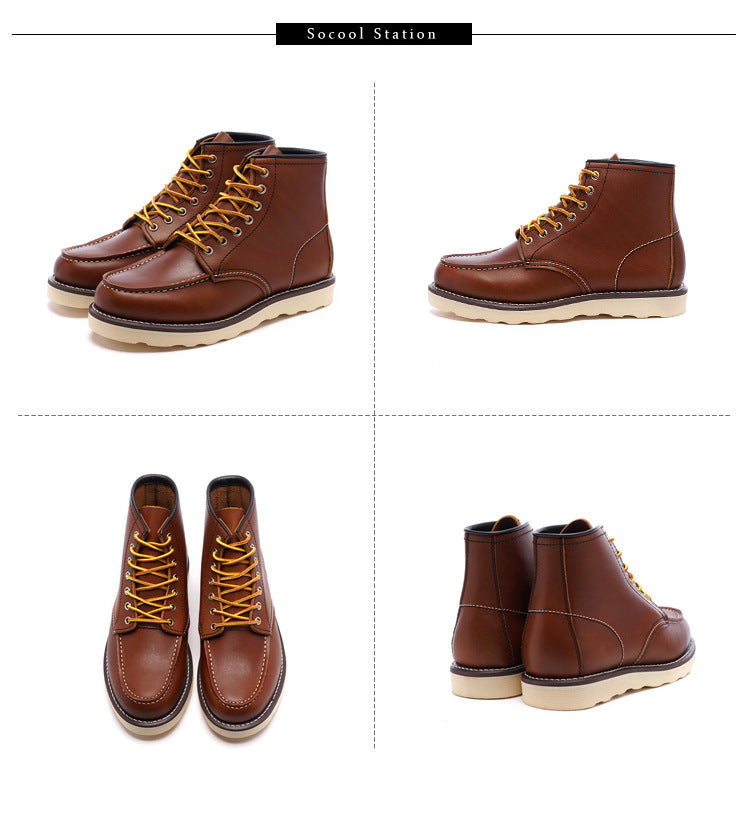 Retro Red Red Brown Leather Wing Tooling Shoes Single Boots 875 Locomotive Martin Boots Short Boots Men