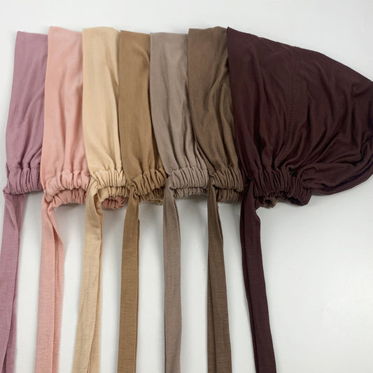 New Modal Elastic Elastic Strap Base Hat With Rope Hijab Solid Color Scarf Adjustable One Piece Drop Shipping